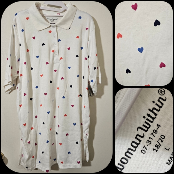 SIZE 18 20 WOMAN WITHIN polo shirt multicolor hearts - Picture 1 of 1